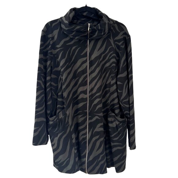 Shannon Passero Loretta Jacket Black Green Zebra Stripes High Neck Pockets XL - Picture 8 of 8